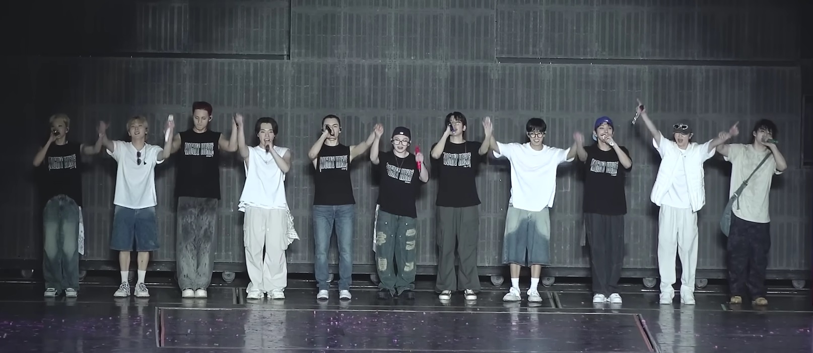 SEVENTEEN members greeting the audience together during the RIGHT HERE tour in 2025